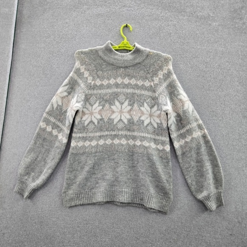 Abercrombie & Fitch Women Sweatshirt L Gray Acrylic Nylon Fair Isle Long Sleeve